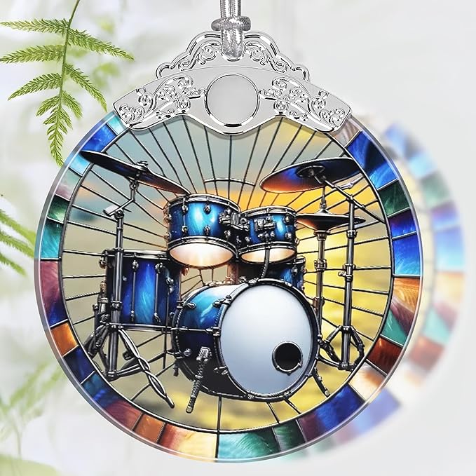 Christmas Ornament, 2025 Ornaments for Christmas Tree, Stained Glass Hanging Ornament, Holiday Ornaments, Unique Gift Idea - Drum Set