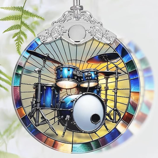 Christmas Ornament, 2025 Ornaments for Christmas Tree, Stained Glass Hanging Ornament, Holiday Ornaments, Unique Gift Idea - Drum Set
