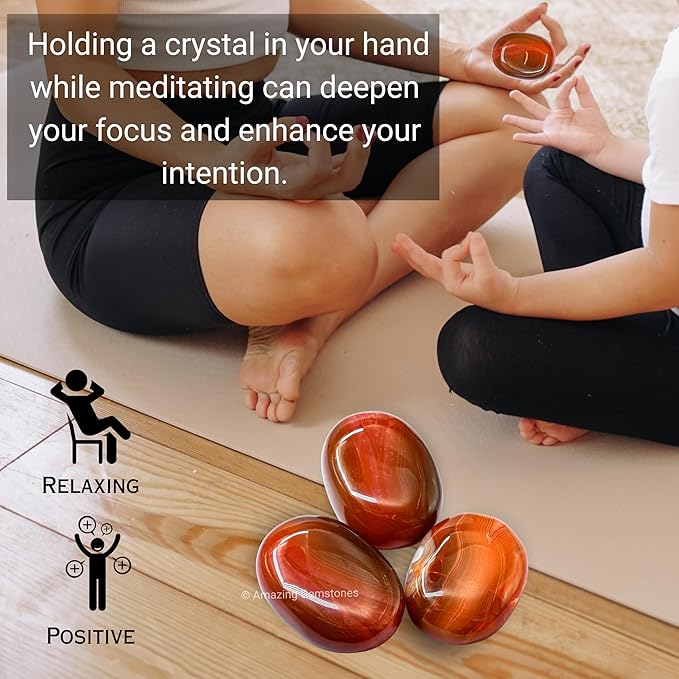 Amazing Gemstone Red Onyx Crystals and Healing Stones - Large Palm Stone Crystals Piedra - Crystal for Good Luck, Balanced Positive Energy, Meditation - Unique Stocking Stuffers, Gifts for Women, Men