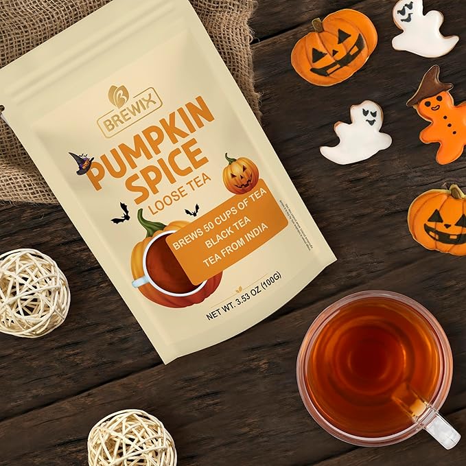 BREWIX, Pumpkin Spice Black Tea, Loose Leaf Tea (50+ Cups, 3.53oz/100g) | Fall | Halloween | Warm and Spicy