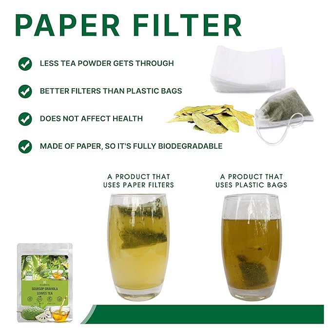 FreshXify – Premium 100 Soursop Tea Bags – 100% Natural Graviola Leaf | Hoja Guanabana | Guyabano Tea – Caffeine-Free, Non-GMO – Eco Paper Filter Bags – No Dust Leak – Herbal Tea