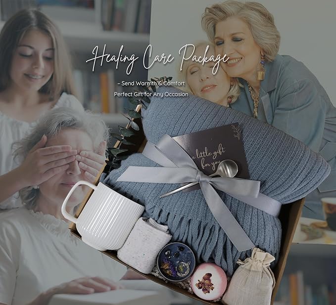 Get Well Soon Gift Baskets for Women&Men- Self Care Package - After Surgery/Sympathy/Relaxation Gifts /,Thinking of You/Grief/Bereavement/Miscarriage Gifts for Women(Gray Blue)