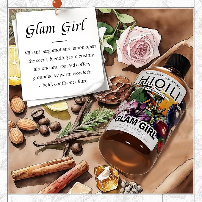 HIQILI Glam Girl Diffuser Oil, Long-Lasting Refill for Diffusers & Humidifiers, Hotel-Grade Scent Suitable for Home Use - 3.38 Fl Oz