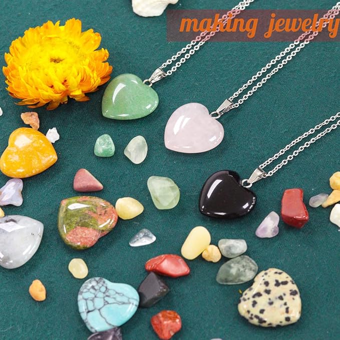 15PCS Natural Heart Healing Crystals Love Stones Rose Quartz Clear Quartz Tiger Eye Heart Set Bulk Polished Pocket Palm Thumb Gemstones Meditation Chakra Reiki Energy Balancing 0.8 inch