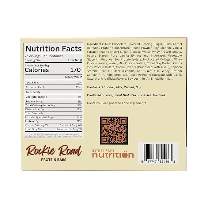 FITWISE - High Protein Layer Bars, 15g Protein, Low Calorie, Low Fat, Low Cholesterol, Aspartame Free, Vegetarian Breakfast Snack Bar, 7 Servings Per Box (Rockie Road)