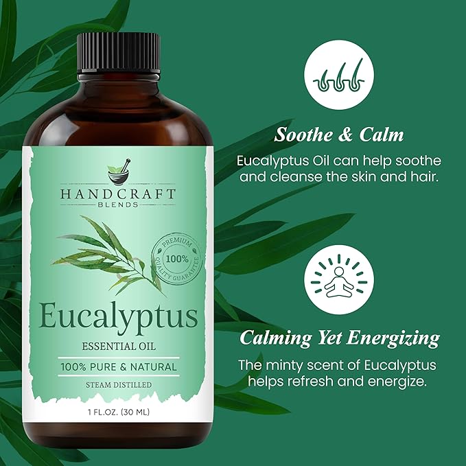 Handcraft Blends Eucalyptus Essential Oil – 1 Fl Oz – 100% Pure and Natural – Premium Grade Essential Oil for Diffuser and Aromatherapy, Skin, Massage, Candle and Soap Making Fragrance