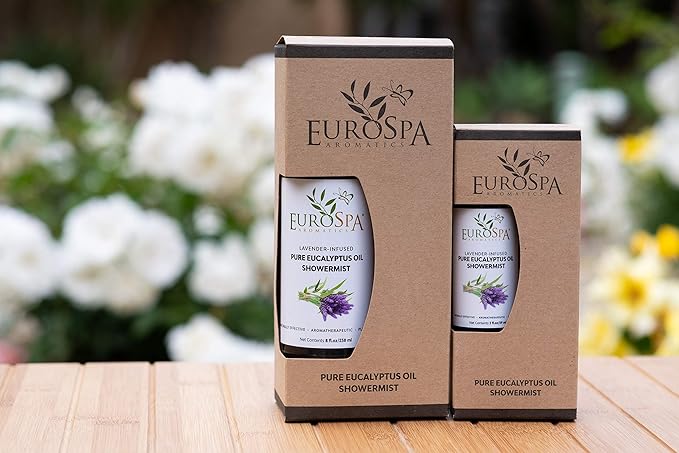 EuroSpa Aromatics Pure Eucalyptus Oil ShowerMist and Steam Room Spray, All-Natural Premium Aromatherapy Essential Oils - Lavender Infused, 2oz, 2 Pack