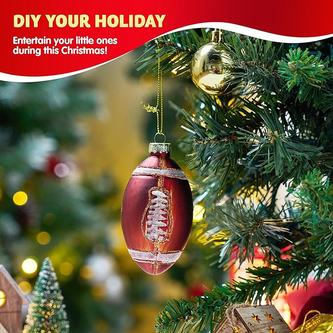Joiedomi Christmas Football Glass Small Ornament, Sports Ball Glass Blown Mini Ornament, Boys Sports Decorations for Xmas Gift Holiday Party Favor Indoor Decoration