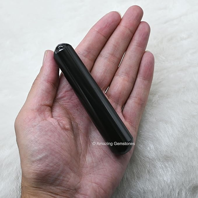 Amazing Gemstone Black Agate Crystal Wand Massage Stick - Pelvic Wand Gua Sha for Adults - Crystals and Healing Stones Massage Wands for Adults Gifts (Smooth)