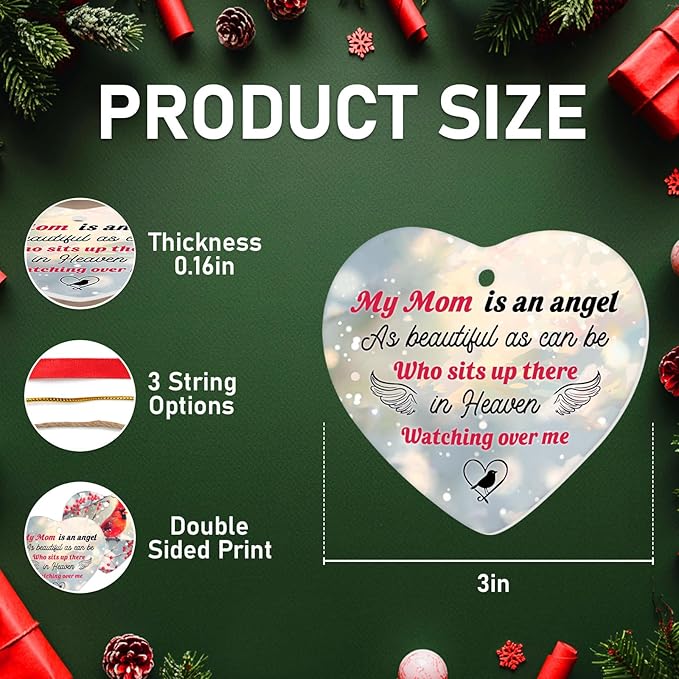 34HD Gifts for Christmas, Cardinal Christmas Ornament Ceramic Heart-Shapped, Cardinal Memorial Gifts, Christmas Decorations for Trees