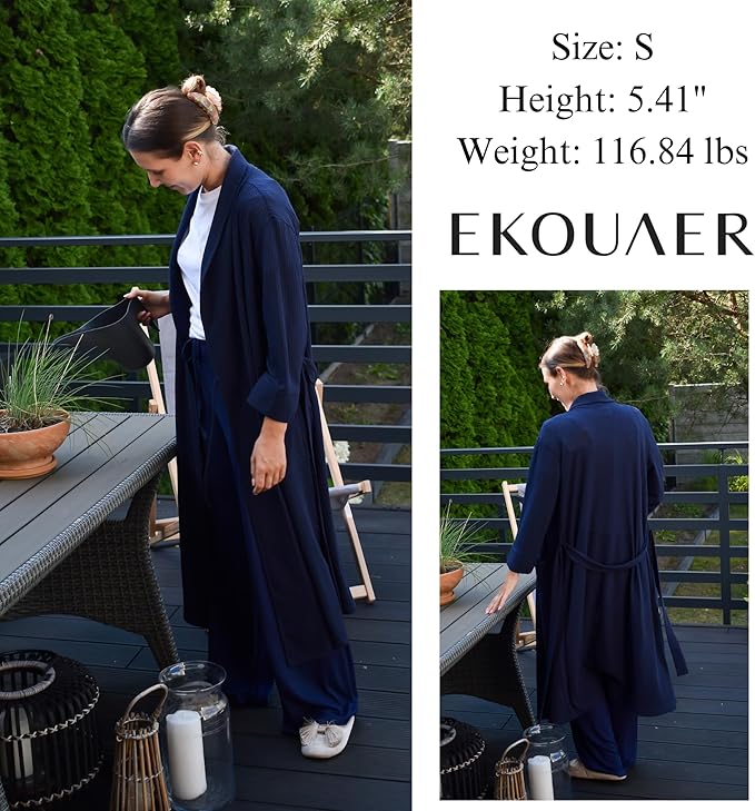 Ekouaer Robes for Women Long Waffle Knit Bathrobe Lightweight Kimono Robe Soft Shawl Collar Spa Robes with Pockets S-XXL