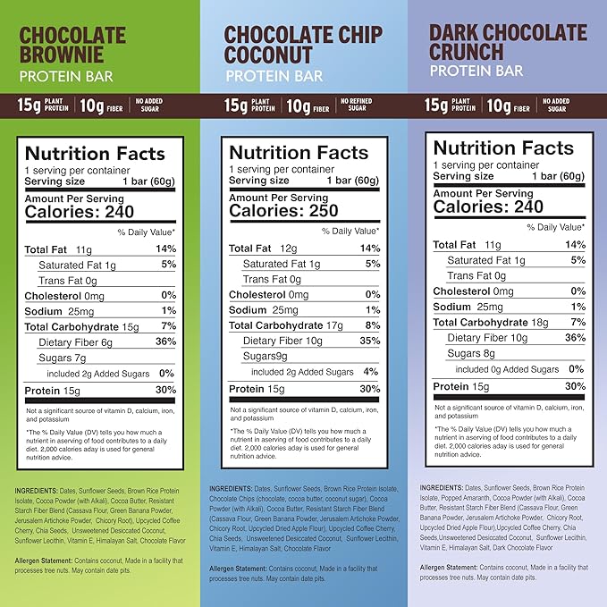 Amrita Nut Free 6 Flavor Variety Pack Vegan Protein Bars (12 CT) | 11g to 12g Plant-Based Protein Bar | Peanut Free, Gluten Free, and Dairy Free | Low Sugar, High Fiber, Healthy School-Safe Snacks