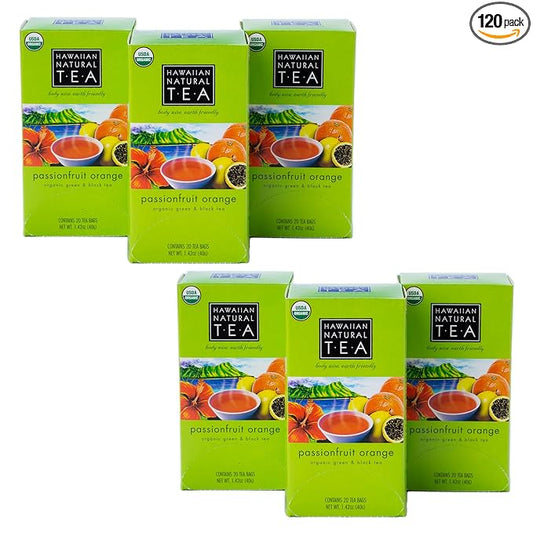 Hawaiian Natural Tea Passion Fruit Orange Flavored Organic Tea - Tropical Fruit Green Tea Blend with Black Tea - Perfect Daily Cup & Gift for Tea Lovers - 120 Tea Bags
