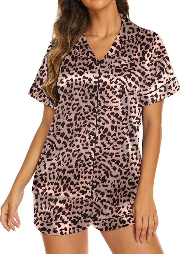 Ekouaer Silk Pajamas for Women Short Sleeve Sleepwear Soft Button Down Loungewear 2 Piece Satin Pjs Shorts Set S-XXL