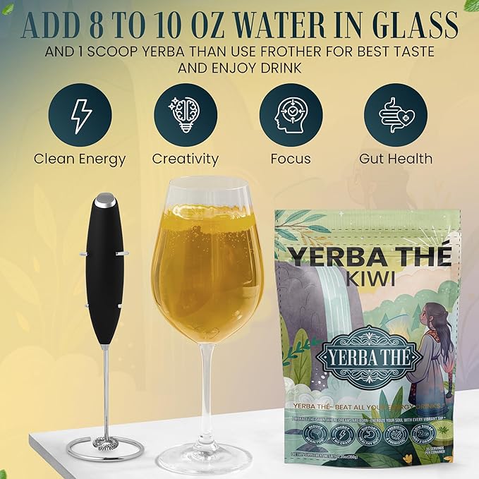 Ancient Diosa - Yerba Mate Tea Powder 350g, 35-Servings - Kiwi Flavor Clean Energy Drink Superfood - Support Gut Health with Probiotics and Prebiotics, Reduce Brain Fog, Relaxation and Focus Blend