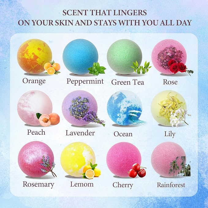Dry Skin Moisturizer Bath Bombs Gift Set 12, with Relaxing Scents Made from Essential Oils for Bubble and Spa Bath, Handmade Christmas Gifts for Her/Him, Wife, Girlfriend