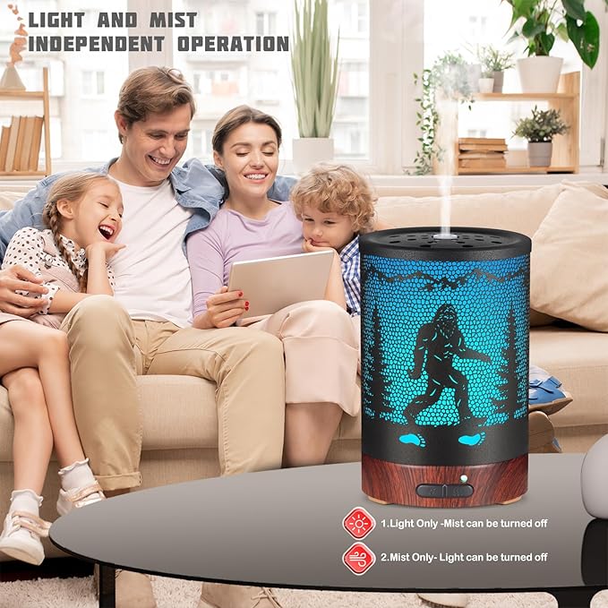 Essential Oils Diffuser,Christmas Aromatherapy Diffuser,Birthday Gifts for Women Mom Grandma,Metal Cool Mist Humidifier with 7 Colors Lights Waterless Auto Off Air Diffusers (Bigfoot)