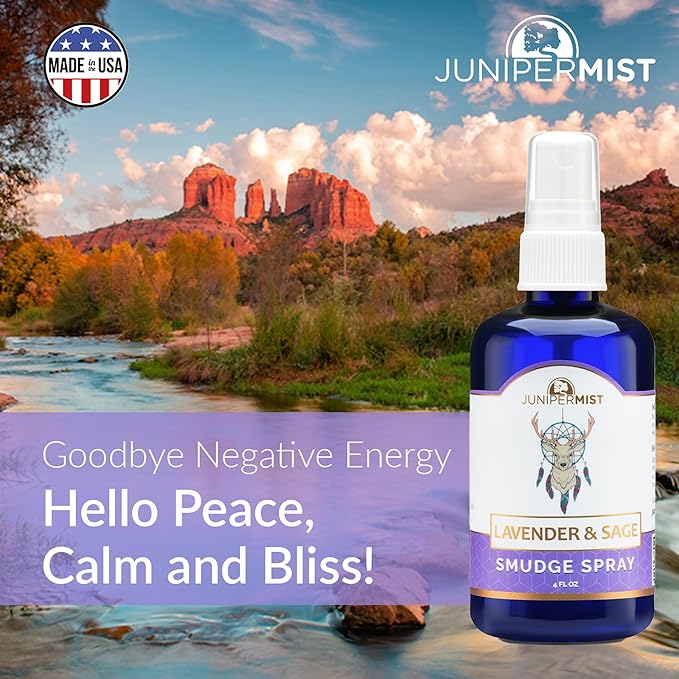 Lavender and Sage Smudge Spray (4oz) Calm & Clear - Smudge Mist for Cleansing Negative Energy – Smokeless Sage Water Spiritual Room Spray – USA Made