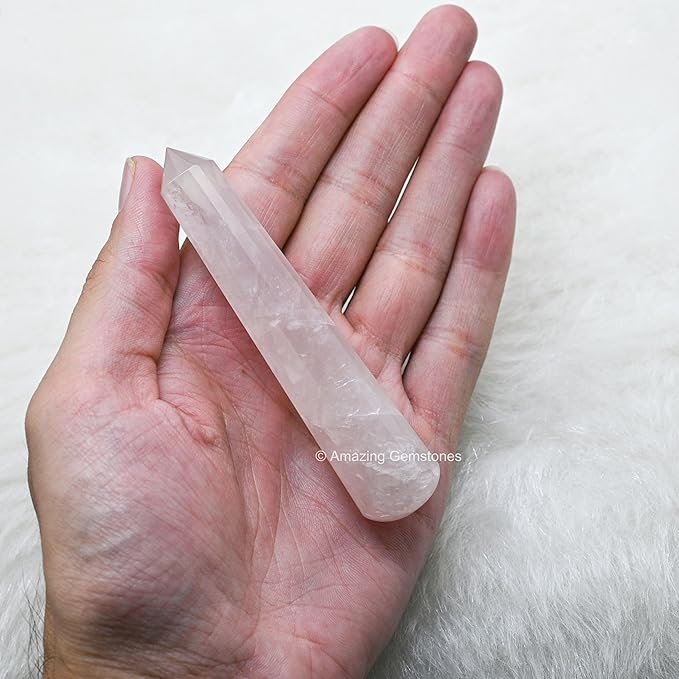 Amazing Gemstone Rose Quartz Crystal Wand Massage Stick - Pelvic Wand Gua Sha for Adults - Crystals and Healing Stones Massage Wands for Adults Gifts (Pointed)