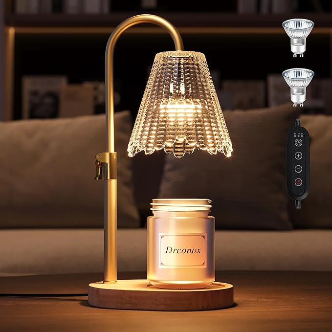 Candle Warmer Lamp with Timer & 4-Level Brightness - Adjustable Height Wax Melt Warmer for Jar Candles, Home Decor Accent, Birthday Gifts for Women (Includes 2 Bulbs)