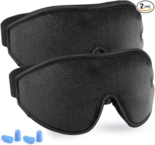 2Pack Upgraded 3D Contoured Sleep Mask - Adjustable Blackout Blindfold for Men Women - Complete Darkness and Free Eye Movement (Black)