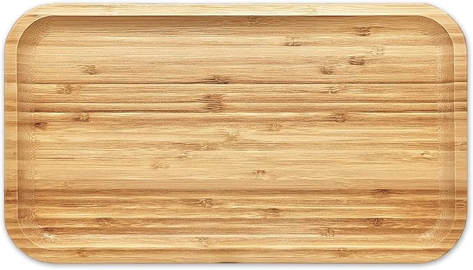 Bam&Boo Bamboo Serving Tray Natural Minimalist Rectangular (12.5” x 7" x 0.8") Coffee, Tea, Food, Drinks, Storage, Decor for Home, Kitchen, Bathroom