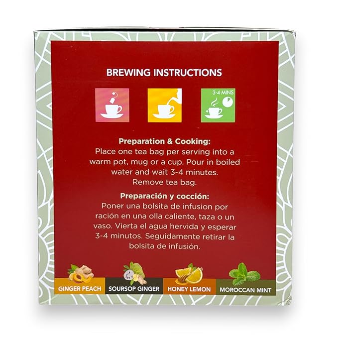 Herbal Wellness Caffeinated Green Tea Collection 100 Ct Variety Sampler Pack 4 Flavors: Honey Lemon, Moroccan Mint, Soursop Ginger, Ginger Peach, Eco Friendly Teabags Non GMO Sugar Free Keto