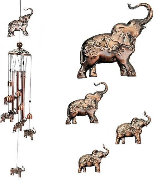 Copper Tone Animal Wind Chimes for Outdoors/Indoors - Elephant Designs - Garden, Patio, Yard, Home Decor, for Women, Men, Mom, Birthday, Memorial, Housewarming (Elephant)
