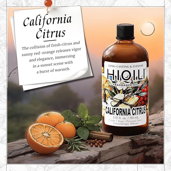 HIQILI California Citrus Fragrance Oil for Home Diffuser, Inspired by Alr-Cologne Cl.Calif, Making Candle, Soap & Air Freshener Spray, Fresh Hotel Scents - 5.07 Fl Oz