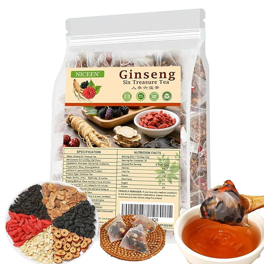 kidney Tea Formula Ginseng Six Treasure Tea, 6 Precious Ingredients Formula for Kidney Detox, Natural Ginseng Five Treasures Teabag for Women & Men, No Additives, Sugar&Caffeine (25 Pcs 1 Bag)