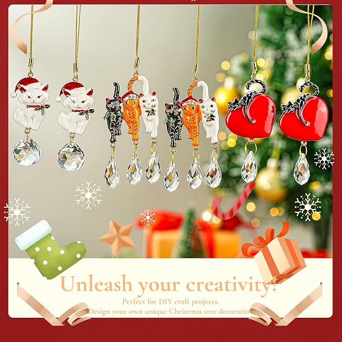 H&D HYALINE & DORA Red Heart with Black Cat Decor Hanging Ornaments Christmas Tree Ornaments Crystal Glass Animal Hanging Ornament 2025(Set of 6)