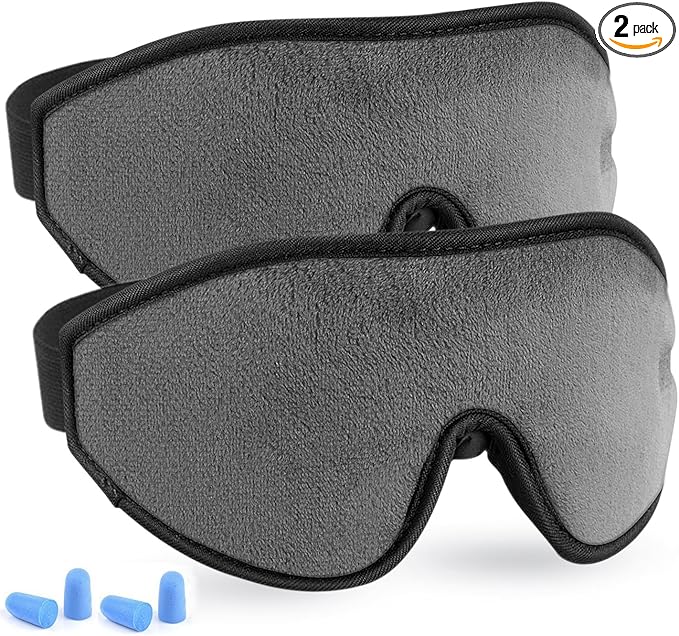 Adjustable Eye Sleep Mask - LYOOLY 2 Pack Upgraded 3D Contoured Sleeping Masks for Men Women - 100% Blackout Eye Shades Blindfold Eye Cover for Complete Darkness and Free Movement of The Eyes (Gray)