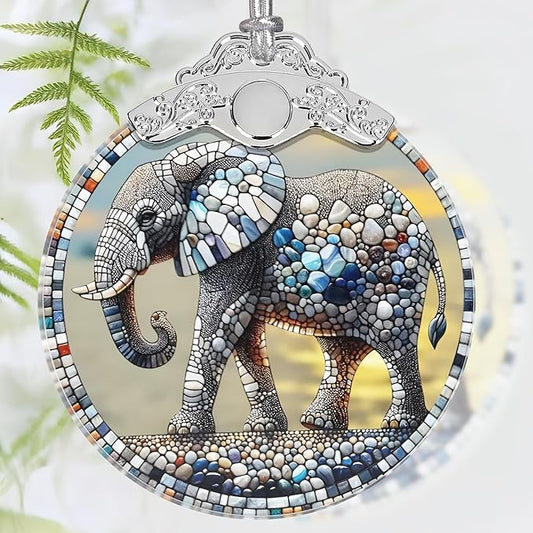 Christmas Ornament, 2025 Ornaments for Christmas Tree, Stained Glass Hanging Ornament, Holiday Ornaments, Unique Gift Idea - Elephant