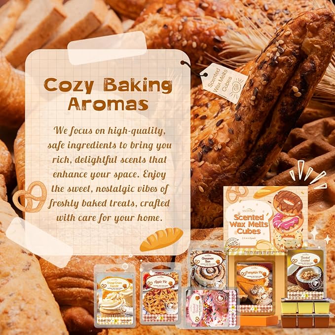 Bakery Wax Melts, 8 Pack Scented Wax Cubes, Soy Wax Cubes Strong Scent, Wax Melts Tarts for Warmer - Vanilla Almond Biscuit, Toasted Coconut, Frosted Donut and More, Colored Wax Melt Gift Set