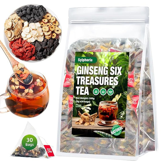 Kidney Tea Formula Ginseng Six Treasure Tea, Traditional Chinese Herbal, Natural Kidney Cleanse tea for Women & Men, 6 Precious Ingredients Formula (1Pack/30Bags)