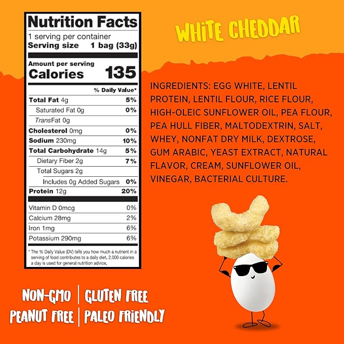 Todd's Better Snacks Egg-Cellent Protein Puffs, White Cheddar – 12g Protein, Gluten-Free, Paleo-Friendly, Baked, GLP-1 Compliant – Healthy Snack, Made with Egg Whites – 1.2 Oz (Pack of 10)