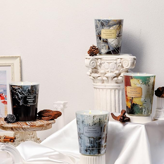 HomeLights Scented Candles for Women & Men, 34oz Candle Jars Aromatherapy 3-Wick Candle, Ideal for Industrial Chic Home Decor and Gifts, Tobacco Noir