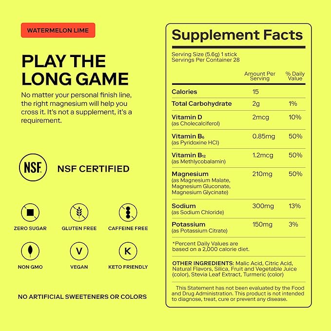MAGNA Electrolyte Powder Drink Mix for Hydration, Energy & Focus Support with Magnesium L Threonate, Sodium, Potassium, Vitamin D, B6 & B12, Sugar Free, Watermelon Lime Flavor, 7 Servings