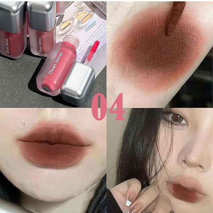 Dulele 4PCS Matte Velvet Lip Gloss Not Fade Liquid Lipstick Set, Waterproof Long-Lasting Non-Stick Cup Lip Glaze Lipgloss Cute Lip Makeup for Girls and Women