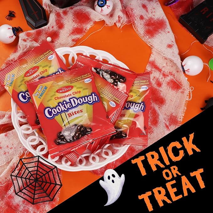 Halloween Chocolate Chip Cookie Dough Bites, 24 Individual Pouches, Perfect Trick or Treat Pass Out Candy, 12 Ounces