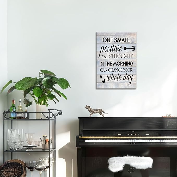 Farmhouse Inspirational Wall Decor for Home Decoration – One Small Positive Thought in the Morning Quote Picture Canvas Prints, Motivational Wall Art for Living Room Bedroom 16x24 inch Framed