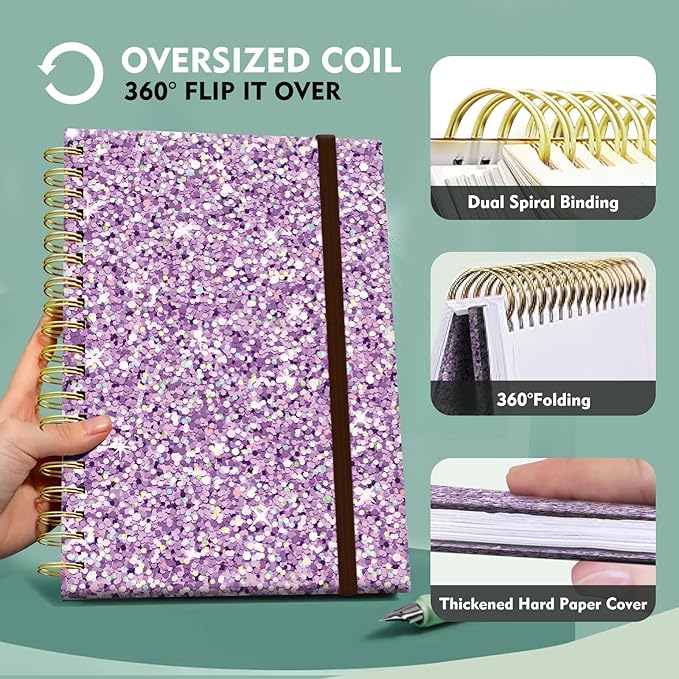 Cute Spiral Notebook, Journal for Women, Hardcover Spiral Journal, 5.5 x 8.3 Inches, 120 Pages,100gsm Paper, for Gifts Nurse Teacher Women Office Supplies(Purple)