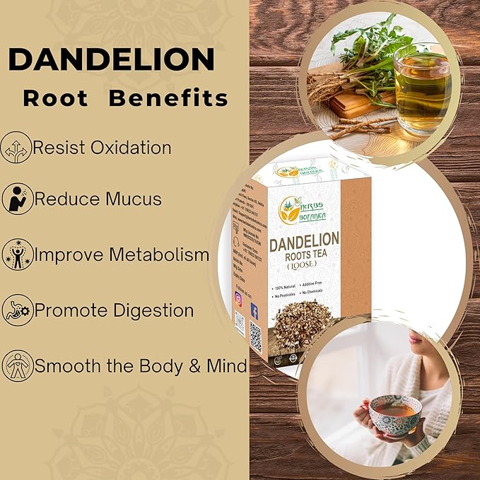 Herbs Botanica Dandelion Root Tea Natural Loose Tea Natural Dried Caffeine-Free Natural Dandelion Root cut Supports Kidney Function and Healthy Digestion, Caffeine Free 8 oz