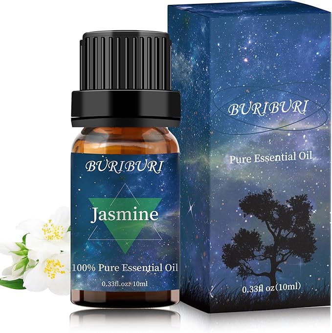 BURIBURI Jasmine Essential Oil, 100% Pure, Undiluted, Natural, Organic Aromatherapy Jasmine Oils 10ML for Massage, Diffuser, Soap Making Candle Making