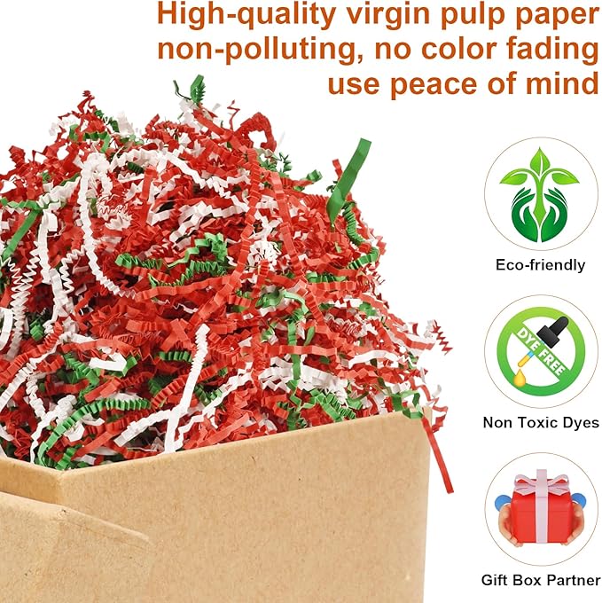 Christmas Crinkle Paper Filler, 1/2LB(8 oz) Shredded Paper For Gift Baskets, White bridesmaid proposal gifts, Crinkle Cut Paper Shred For Birthdays, Weddings,Boxes Bags, Basket Filler, Anniversaries, Gift Wrapping