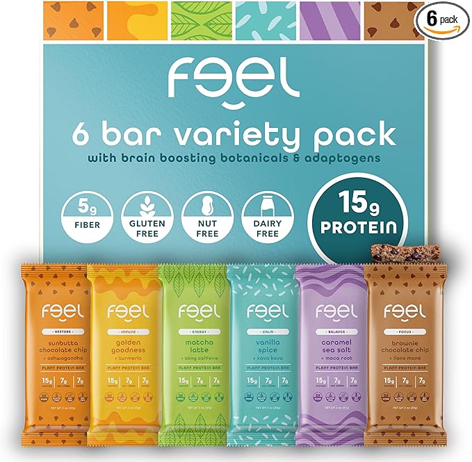 Feel Vegan Protein Bars | Variety Pack | Keto | Gluten Free | Organic | 15g Protein | Low Carb | Dairy Free | 6 Flavors | Non GMO | Soy Free | Grain Free – 6 Pack