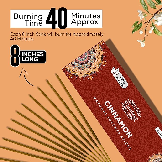 Raajsee Cinnamon Incense Sticks 100gm, Charcoal Free - !00% Natural - Organic Non-Toxic Insence Sticks, Inscents Made with Upcycled Flowers, Meditation Gifts – Spiritual Cleansing
