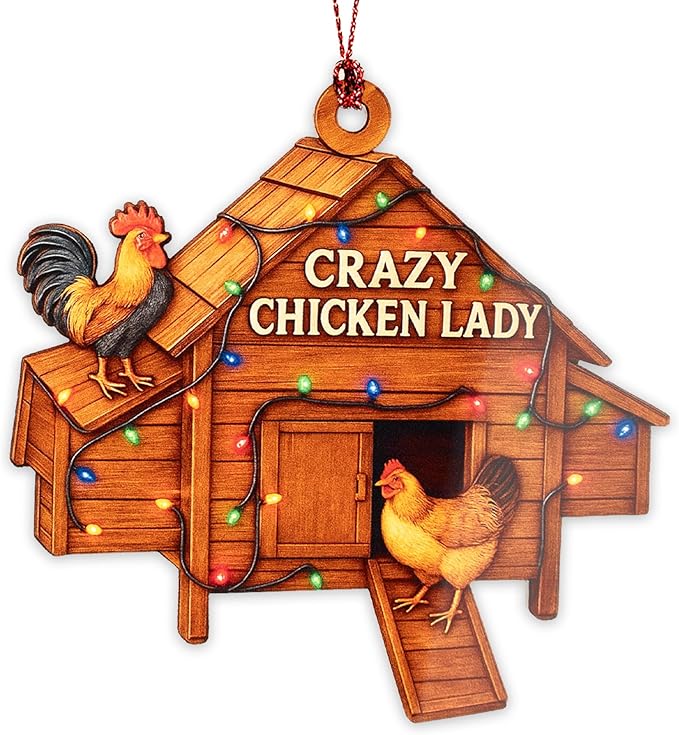Chicken Christmas Ornament – Funny Farm Decor – Backyard Chicken Lover Gift – Merry Chick-Mas Rooster Hen – Farmhouse Holiday Tree Decoration – Rooster Ornament RUSATEN Chicken2