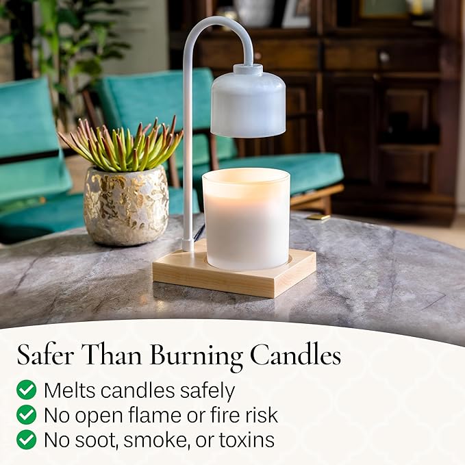 Candle Warmers Etc. White & Wood Arched Lamp – for Top-Down Warming & Flame-Free Fragrance