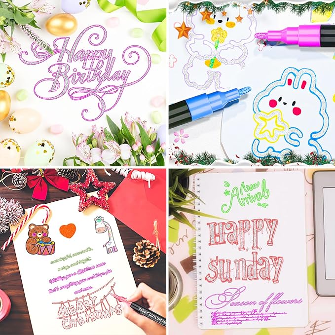 Caliart 36 Colors Outline Glitter Markers, Shimmer Metallic Glitter Pens Gifts Trendy Stuff, Cool Fun Craft Arts Supplies Set